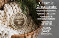 Ceramic ornaments, featuring a design of a scenic landscape with a river and mountains, are displayed in a woven basket.