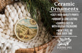Ceramic ornaments, a wicker basket, and a pine tree are featured in the image.