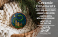 Ceramic ornaments, featuring a stained glass design with a castle and a dragon, are displayed in a wicker basket.
