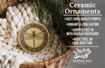 Ceramic ornaments, featuring a dragonfly design, are displayed in a woven basket.