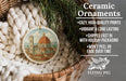 Ceramic ornaments, featuring a detailed image of the Florence Cathedral, are displayed in a woven basket.
