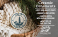 a ceramic ornament with a design of Split Croatia, hanging from a wicker basket. The ornament is described as a "Ceramic Ornaments" and is made of ceramic material. The image also includes text that highlights the ornament's features, such as its coziness, high-quality prints, vibrant and long-lasting, fast shipping, and the fact that it won't peel or fade over time.