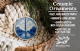 Ceramic ornaments, featuring a blue and white design of the Washington Monument, are displayed in a woven basket.