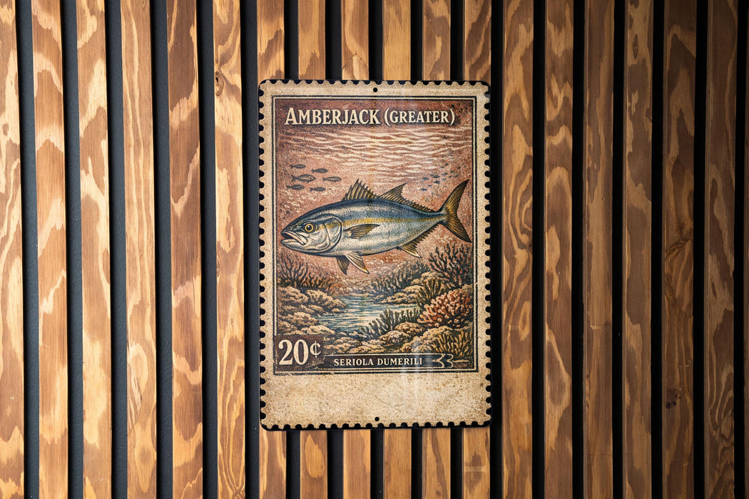 A 20 cent stamp from the country of Amberjack (greater) featuring a fish illustration.