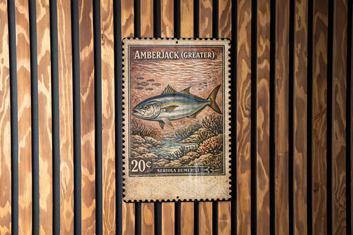 A 20 cent stamp from the country of Amberjack (greater) featuring a fish illustration.