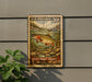 A U.S. postage stamp featuring a colorful illustration of a cutthroat trout, mounted on a wall next to a plant.
