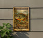 A vintage U.S. postage stamp featuring a pumkinseed sunfish is displayed on a wall, with a plant to the left.