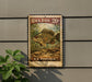 A vintage-style metal sign with a fish illustration and text, mounted on a wall.