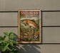 A vintage-style metal sign with a fish illustration and the text "STEELHEAD" is mounted on a wall.