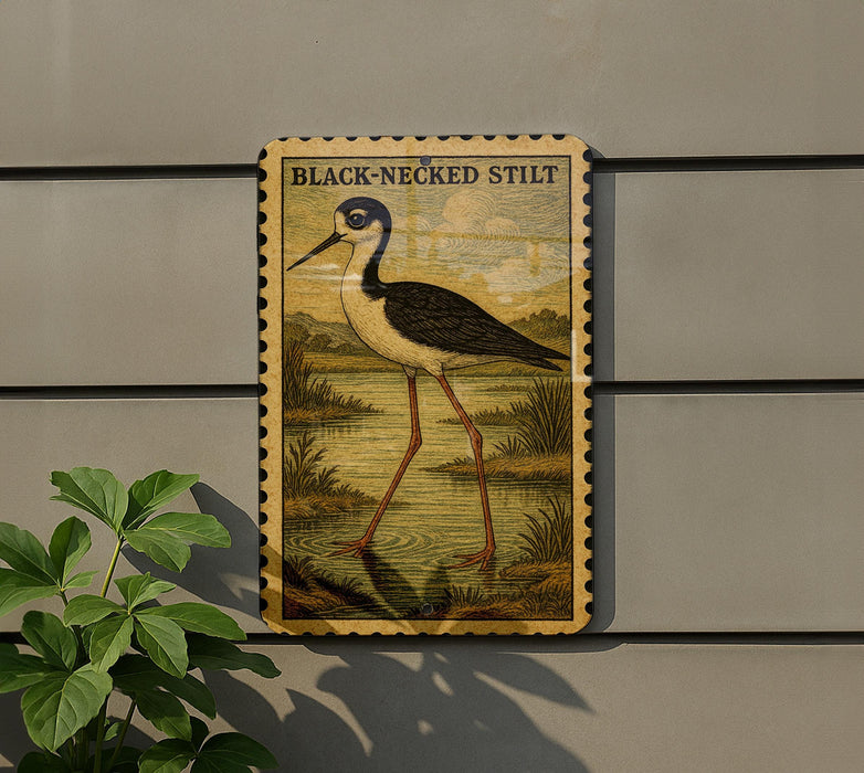 a large, colorful bird with a black and white body, standing on one leg in a natural setting.