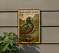 A postage stamp featuring a Harlequin duck, with the number 15 printed on it, is displayed on a wall.