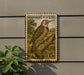 A postage stamp featuring a Northern Flicker bird perched on a branch, mounted on a wall.