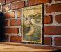 A vintage-style metal sign with a loon illustration is mounted on a brick wall.