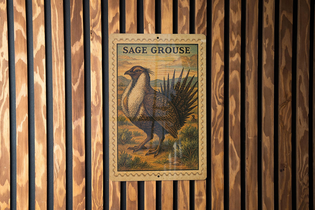 a large, detailed illustration of a bird, likely a type of parrot, standing in a grassy field.