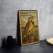 A framed illustration of a Western Meadowlark bird perched on a wooden post, with a rural landscape in the background.