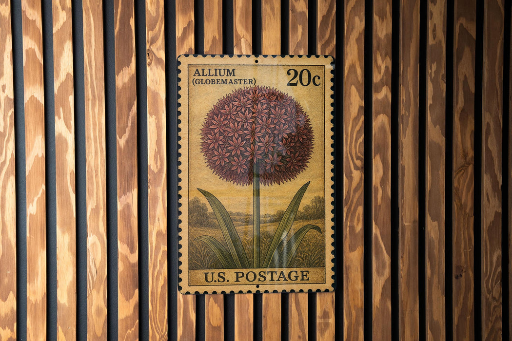 A U.S. postage stamp featuring an illustration of a flower on a wooden background.