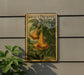 A vintage-style poster of a trumpet flower is displayed on a wall, with a plant to the left.