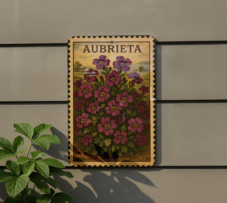 a wooden sign with a floral design, mounted on a wall next to a plant.