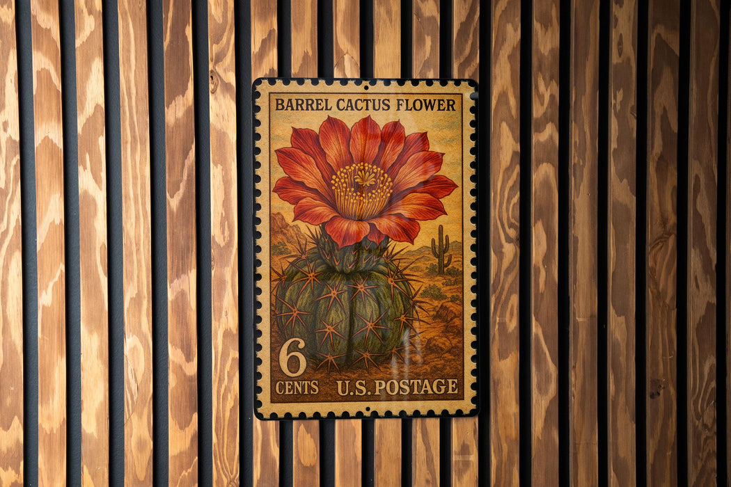 A U.S. postage stamp featuring a barrel cactus flower, with the denomination of 6 cents.