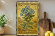 A 20 Cape Leadwort stamp from Plumbago is displayed on a shelf, accompanied by a potted plant, a wooden cutting board, and some lemons.