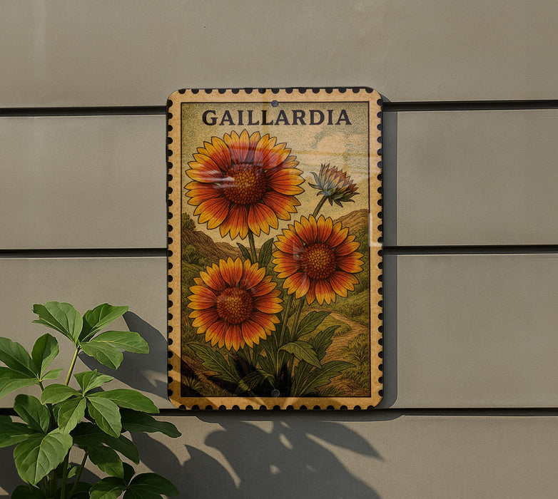 a framed illustration of three large sunflowers on a wall, with a plant to the left of the frame.
