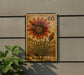 a postage stamp with a large flower design, mounted on a wall next to a plant.
