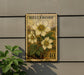 A postage stamp-like sign with a floral design and the number 40 on it, mounted on a wall next to a plant.