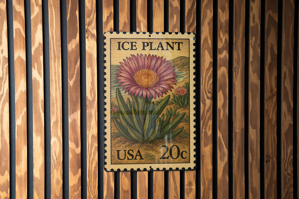 A vintage 20c United States postage stamp featuring an illustration of a cactus plant.
