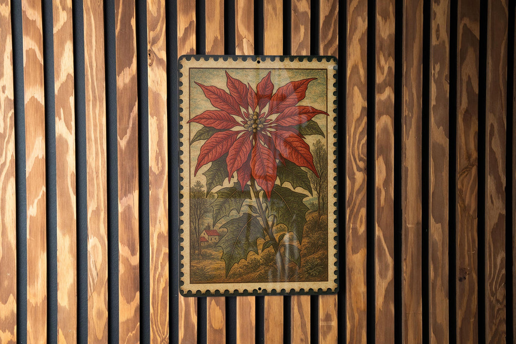a vibrant, detailed illustration of a large red flower with long petals, set against a lush green background.