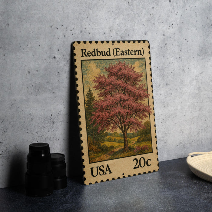 A 20 cent United States postage stamp from Redbud (Eastern) featuring a pink flowering tree.