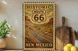 a vintage-style road sign for Historic Route 66, which is located in New Mexico.
