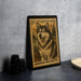 A framed image of a husky dog, specifically an Alaskan Malamute, is displayed on a wall.