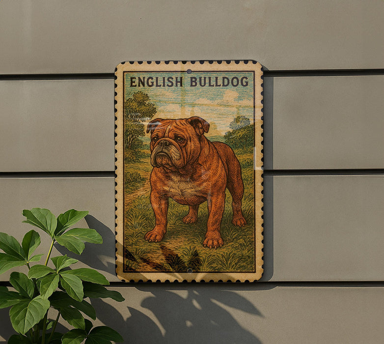 a large brown bulldog standing on a grassy field.