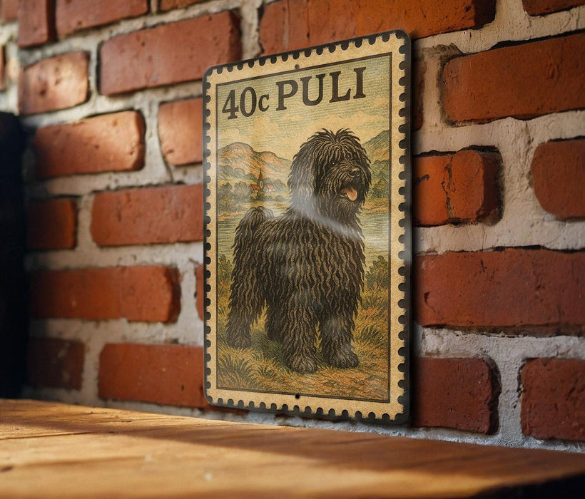 a large, shaggy dog with a thick, furry coat, standing on a brick wall.