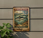 a metal sign with a vintage design, depicting a fish and the text "Albacore Tuna" and "Thunnus Alalunga".
