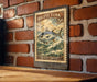 A vintage-style postage stamp featuring a large fish, likely a tuna, against a brick wall background.