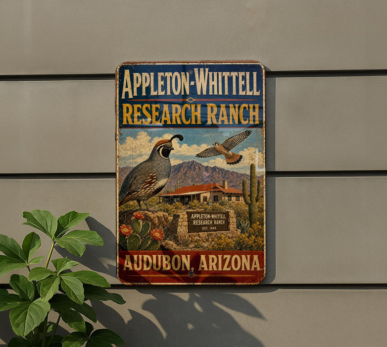 a vintage-style sign for Appleton-Whittell Research Ranch in Audubon, Arizona.