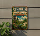A vintage-style sign for the Bernheim Arboretum and Research Forest in Kentucky, featuring a scenic landscape with a tower and flowers.