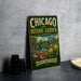 A vintage-style metal sign for the Chicago Botanic Garden in Illinois, featuring a scenic illustration of the garden and a bridge.