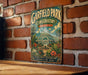 A vintage-style metal sign for Garfield Park Conservatory in Illinois, featuring an illustration of the conservatory's dome and surrounding landscape.