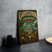 A vintage-style metal sign for Garfield Park Conservatory in Illinois, featuring a colorful illustration of the conservatory surrounded by tropical plants and flowers.