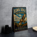 A vintage metal sign for the Hawk Ridge Bird Observatory in Duluth, Minnesota, featuring an illustration of a hawk in flight and the text "Discover the Wonders of Migration!"