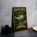 A vintage-style sign for the Innisfree Garden in New York, featuring a scenic landscape with a pagoda and cherry blossom trees.