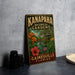 A vintage-style metal sign for the Kanapaha Botanical Gardens in Gainesville, Florida, featuring a tropical garden scene with flowers, plants, and a gazebo.