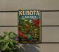A vintage-style metal sign for Kubota Garden in Washington, featuring a colorful illustration of a Japanese garden with a bridge and pagoda.