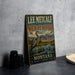 A vintage metal sign for the Lee Metcalf National Wildlife Refuge in Montana, featuring an illustration of a crane and a lake surrounded by mountains.