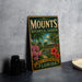 A vintage-style metal sign for the Mounds Botanical Garden in West Palm Beach, Florida, featuring a tropical garden scene with palm trees, flowers, and a gazebo.