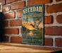 A vintage-style metal sign for the Necedah National Wildlife Refuge in Wisconsin, featuring a duck and a sunset landscape.