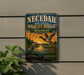 A vintage-style metal sign for the Necedah National Wildlife Refuge in Wisconsin, featuring an illustration of ducks and a sunset over a lake.