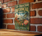 A vintage-style metal sign for the San Francisco Botanical Garden in California, featuring illustrations of the garden's iconic landmarks and plants.